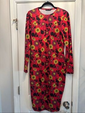 Zara Women's Pink Floral Long-Sleeve Sheath Dress